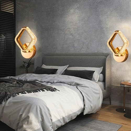 Image of Groeien Pack of 2 | 10W | 3 Color Modern LED Diamond Shape Crystal Wall Sconce Gold Wall Light for Bedroom Living Room Corridor Lighting Fixtures Wall Mount(Diamond Crystal-Golden, 2)