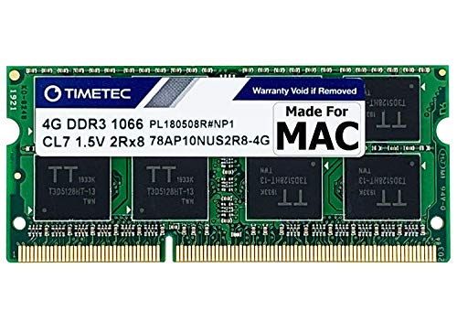 Timetec 4GB Compatible for Apple DDR3 1067MHz / 1066MHz PC3-8500 CL7 Dual Rank for Mac Book, Mac Book Pro, iMac, Mac Mini (Late 2008, Early/Mid/Late 2009, Mid 2010) SODIMM Memory MAC RAM Upgrade