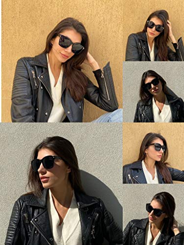 Vintage Large Squared Sunglasses for Women Black Plastic Frame Clear Reflective3