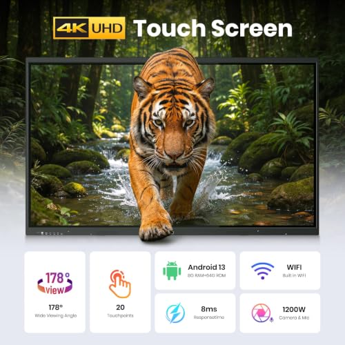 Image of 54'' 4K UHD Smart Board, Interactive Digital Whiteboard, 20-Point Touchscreen, All-in-One Electronic Whiteboard for Office Classroom Home Business