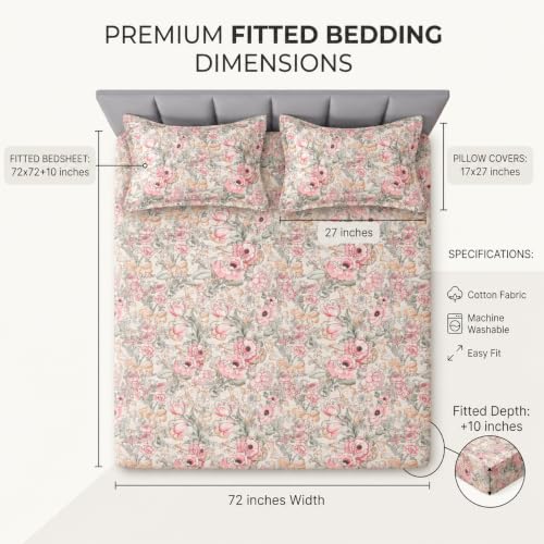 Image of VAS COLLECTIONS 240 TC Premium Double Bed Fitted Bedsheet, Soft Comfortable Stretchable Mattress Sheet with Elastic Fitted Corners, Durable Easy Care, 72 x 72 + 10 Inches (183x183+25 cm) - Warm Pearl