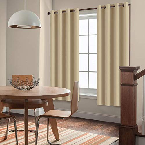 Yakamok Blackout Curtains Room Darkening Thermal Insulated Grommet top Window Curtains for Living Room, 52 x 72Inch, Beige, Set of 2