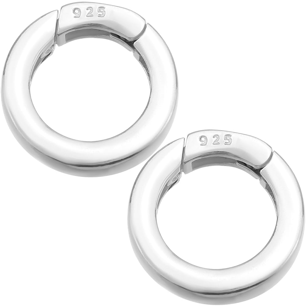 SUNNYCLUE 1 Box 15mm 925 Sterling Silver Spring Rings Purse Ring Clips Metal Round Carabiner Clip Clasps Purse Trigger Snap Hooks Gate O Rings Bulk for jewellery Making Keyrings Bags Diy Crafts Suppli