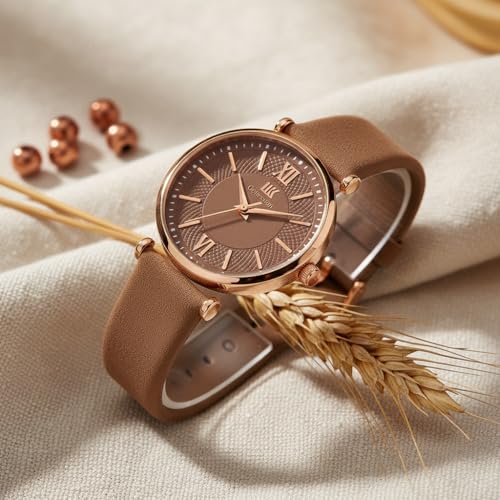Image of IIK COLLECTION Watches for Women Round Dial |Analogue Quartz Movemnet Ladies Watch|Long Battery Life|Leather Bracelet Strap|Buckle Lock Clasp Safety Watches for Girls