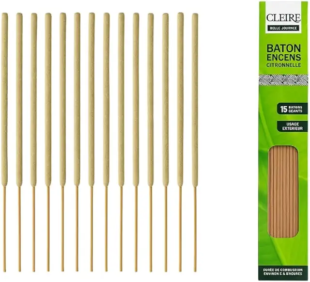 Pack de 30 Bâtons Encens Anti-Moustiques Citronnelle - 40 cm, 2h Combustion