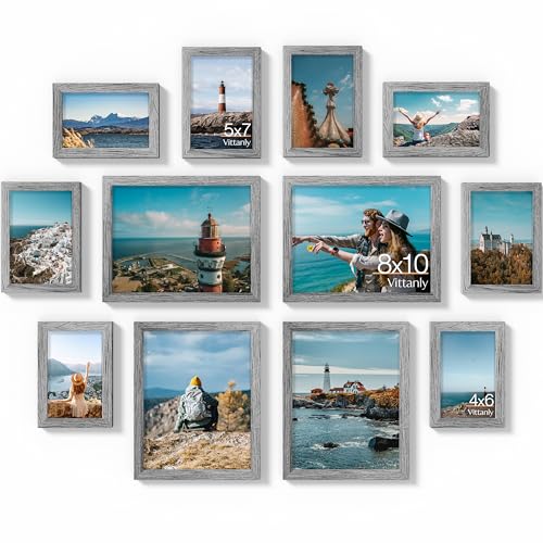Image of Vittanly 12 Pack Picture Frames Collage Wall Decor for Mounting or Tabletop Display, Gallery Wall Frame Set for Family, Multi Sizes Including 4pcs 8x10, 4pcs 5x7, 4pcs 4x6, Grey
