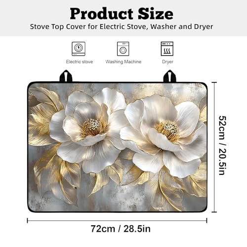 Image of Multi-Design Stove Top Cover for Glass /Electric Stoves - 3-in-1 Heat-Resistant Protector Mat, Non-Slip Drying Rack 28 inchx20 inch (Peony, 28 inch L x 20 inch W)