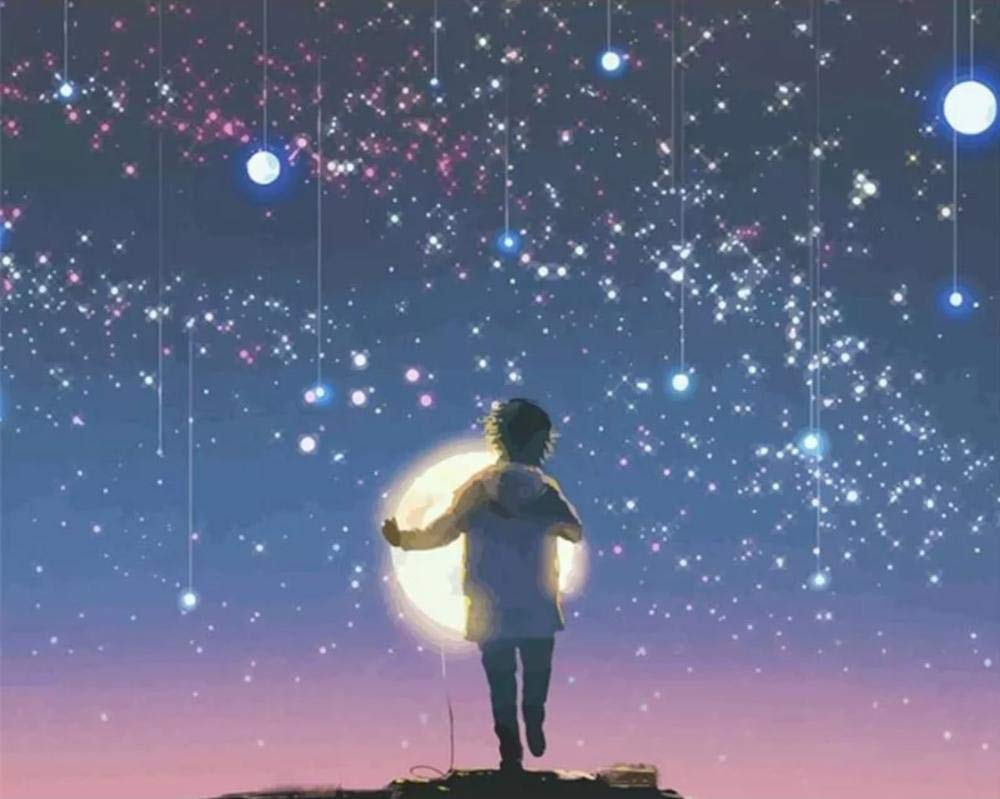Toile câlin la lune peinture adulte effet huile avec couleurs denses 40x50cm