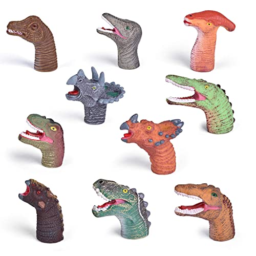 Fun Little Toys 10 Pcs Dinosaur Finger Puppets For Kids Rubber, Soft Realistic Pinata Stuffers Set, Bath Dinosaur Head Finger Toys, Animal Hand Puppet Bulk Birthday Party Supplies Favors Decorations #TOP1