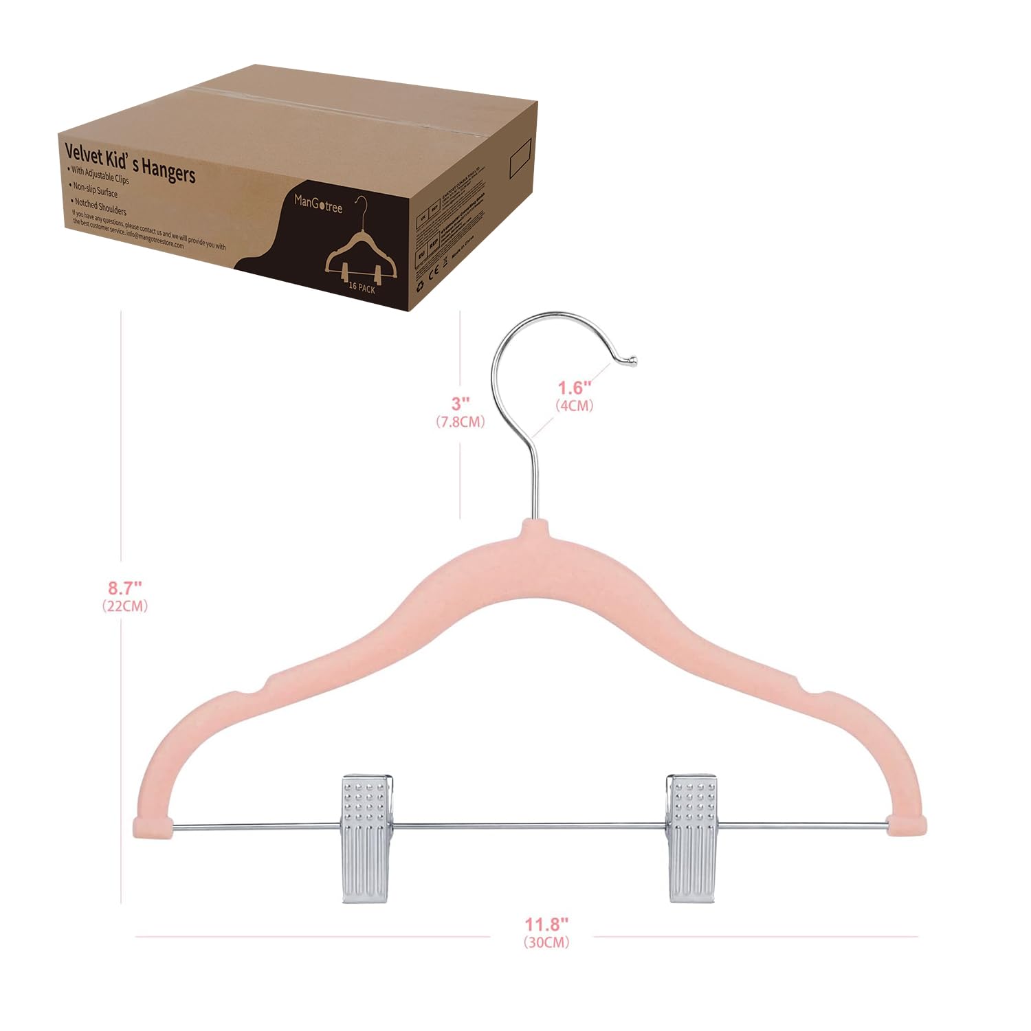 Grucce in velluto per bambini 30 cm con clip mobili antiscivolo ultra sottili salvaspazio 16 pezzi rosa