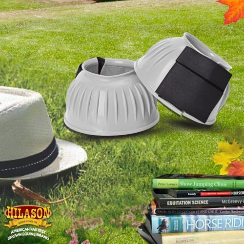 Image of HILASON Western Horse Rubber PVC Ribbed Double Hook and Loop Bell Boots Training Protective Shock Absorbing Leg