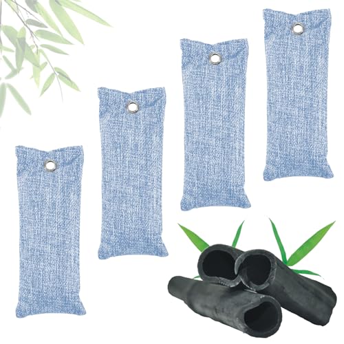 Tulov 4 Stück 100g Schuhkissen mit Bambus Aktivkohle gegen Fußgeruch, Aktivkohle Schuh-Geruchsentferner,Schuhdeo Beutel,Beseitigt unangenehme Gerüche in Schuhen & Socken, Blau