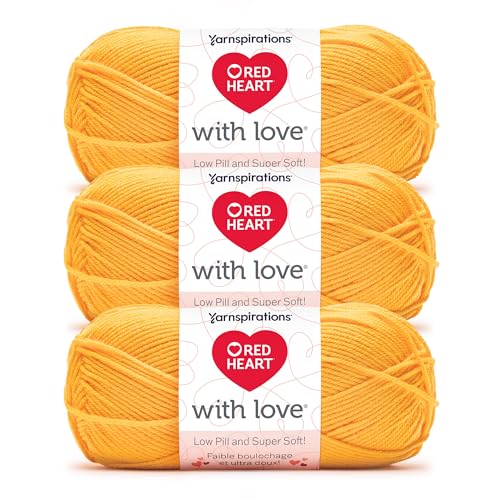 Image of Red Heart with Love Low Pill Yarn for Crocheting, Sunshine, 3-Pack | #4 Medium Worsted Weight 100% Low Pill Acrylic Crochet and Knitting Yarn for Blankets, Sweaters, Hats, 171 yards, 100g /3.5oz