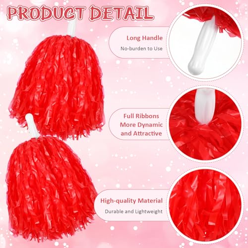 Hotop 3 Pcs 10 in Cheerleading Pom Poms and Large Cheerleader Hair Bow Cheer Pompoms Cheerleading Accessories for Sport Events Dance Party Basketball Football Team(Red,Classic)