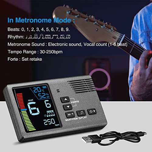 POGOLAB Guitar Tuner Metronome, 5 in 1 Rechargeable Digital Metronome Tuner Tone Generator Temperature Humidity with Clip Pickup for Guitar, Bass, Violin, Ukulele, Chromatic - Image 4