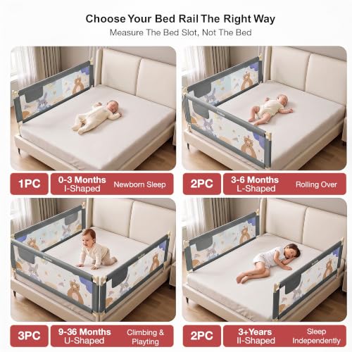 Image of BAYBEE Baby Bed Rail Guard (180x80cm), Bedrail for Baby Safety with 28 Height Adjustable, Portable Bed Side Protector for Babies Falling | Foldable Single Side Bed Railing, 2 Side, (Grey)