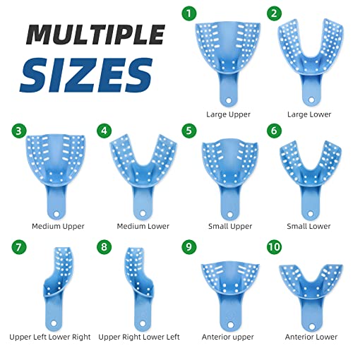 Annhua Dental Impression Trays Autoclavable 10 Pcs, Perforated Impression Trays Set Plastic Teeth Holder For Dental Clinic, Lab Equipment, Dental Students - Blue #TOP2