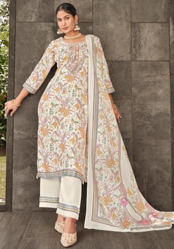 Image of Bitra Women's Cotton Satin Unstitched Salwar Suit Dress Material with Floral Print & Dupatta for Women | Salwar Kameez Fabric Set