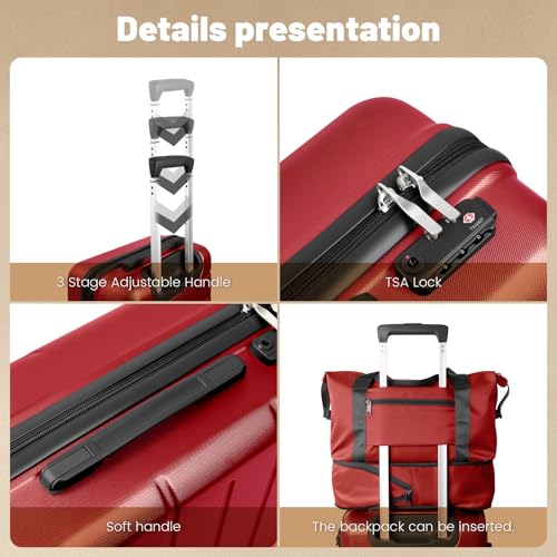 Image of 5-Piece 20 inch 24 inch 28 inch ABS Hardshell Luggage Set, Lightweight Suitcase with TSA Lock & Quiet Spinner Wheels for Business and Family Travel (20 /24 /28 /DB /TB Vibrant Red)