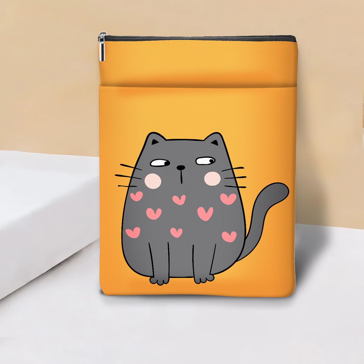 Japanese Kimono Cat Ocean Book Sleeve, Book Lovers Gifts Sleeve with Zipper & Front Pocket, 11.5x8.8 Inch Canvas Books Cover Protector Bookish Cat Lover Gifts for Readers Women Friend Birthday Gift — view 5
