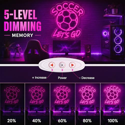 Image of Soccer Let's Go LED Neon Sign, Pink Soccer Ball Neon Wall Light for Bedroom, Game Room, Sports Bar, Fan Cave, Team Room Decor, USB Powered Dimmable Soccer Gift for Teen Girls, 13.42 x 12.99 In