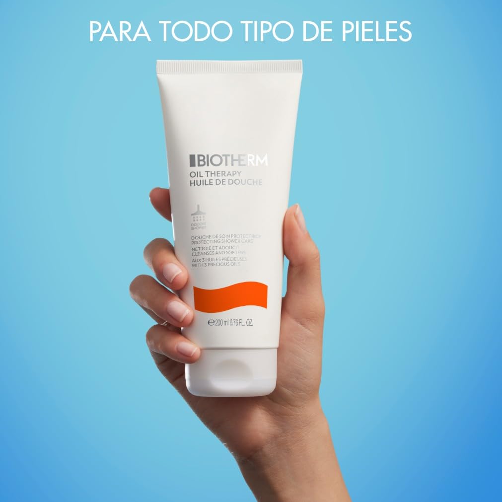 Biotherm, Aceite de Ducha Nutritivo, Para Pieles Secas, Suaviza, Calma y Limpia, Enriquecido con Aceites Esenciales de Rosa Mosqueta y Albaricoque, Oil Therapy Huile de Douche, 200 ml