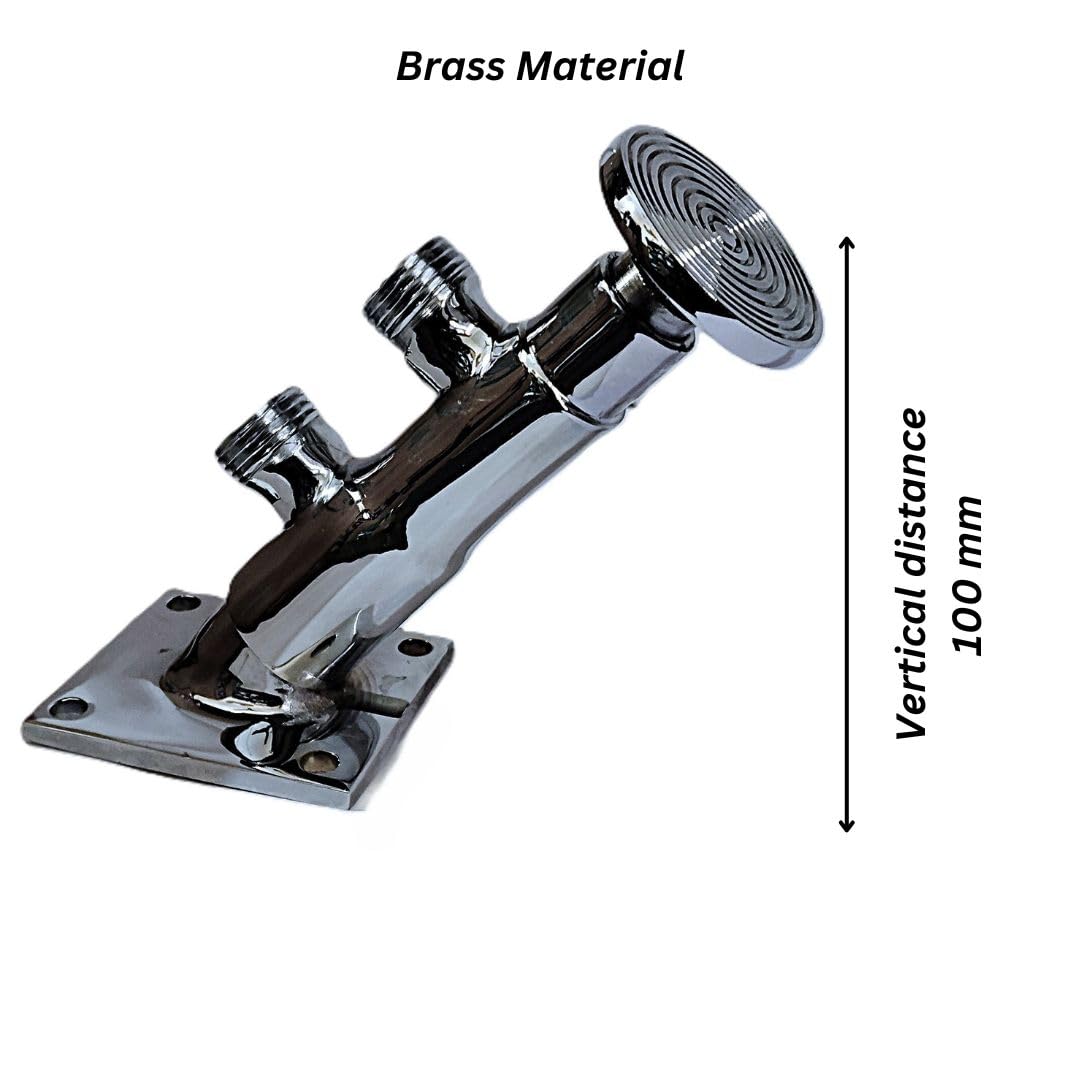 Set of Brass Inclined Rect. Bottom Foot Tap (Foot Valve) + Brass Wall Mount Spout -7 inch & Drill Fittings with 2 Years Warranty (Standard Thread-15mm (1/2") Used) 1
