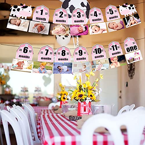 Jevenis Pink Cow First Birthday Decoration Pink Farm Animals First Birthday Decoration Cow Birthday Party Supplies Farm Animals Party Supplies Farm Animals Photo Banner #TOP1