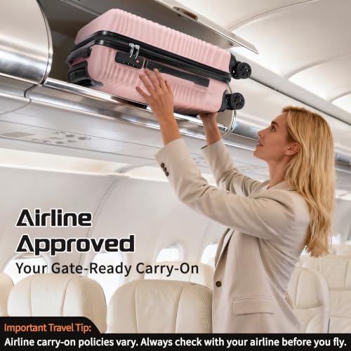 Image of Rosamo 3 Piece Luggage Sets, Lightweight Hardside, TSA Lock, Spinner Wheels (Pink)