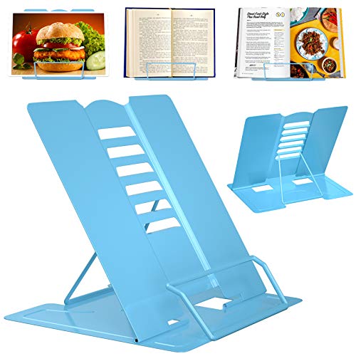 Book Stands, DRLIFE Metal Reading Rest Book Holder Adjustable Cookbook Documents Holder Portable Sturdy Bookstands for Recipes Textbooks Tablet Music Books,Blue