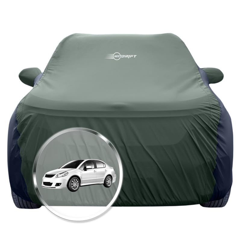 Image of NEODRIFT 'SuperTech' Car Cover for Maruti Suzuki SX4 (100% Water-Resistant, All Weather Protection, Tailored Fit, Multi-Layered & Breathable Fabric) (Colour: L.Green+Black)