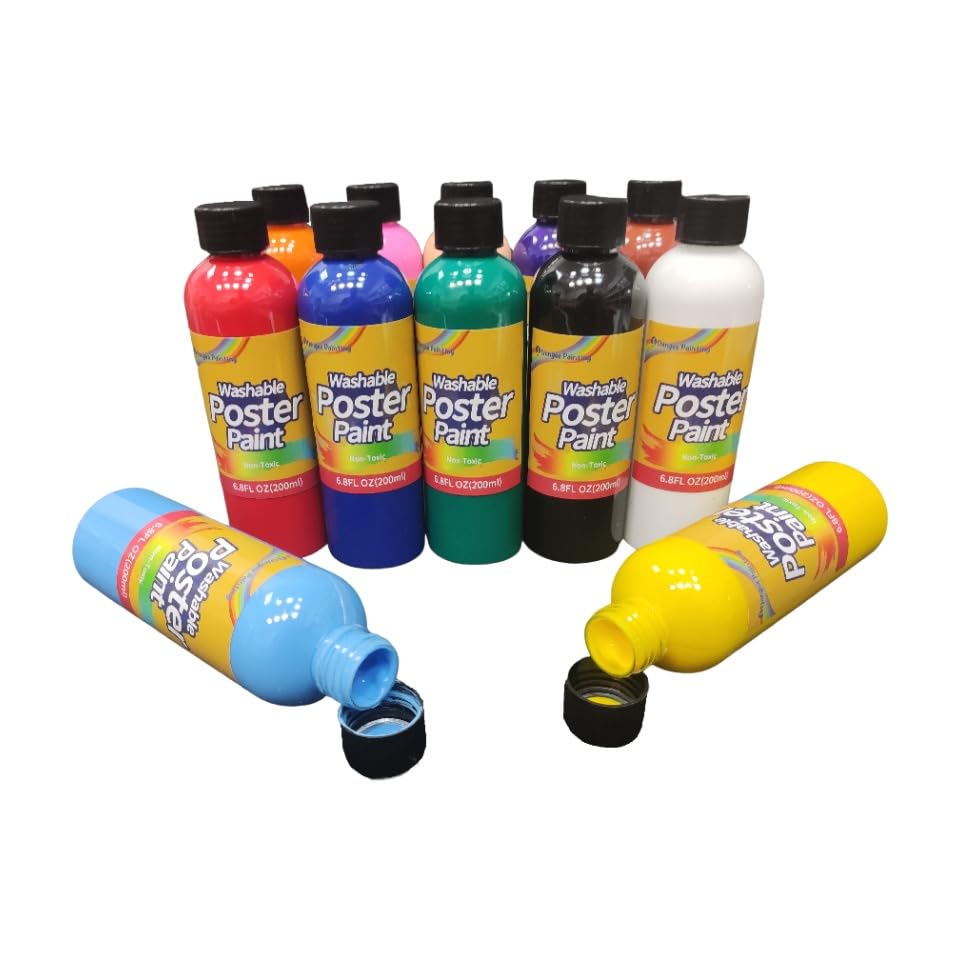 Washable Paint, Rainbow, Matte Finish, Vibrant Colors, Non Toxic, Washes Off Easily, Craft, Art Supply Set, 6.76 Oz/200ml Each, 12 Colors Professional Art Painting Supplies