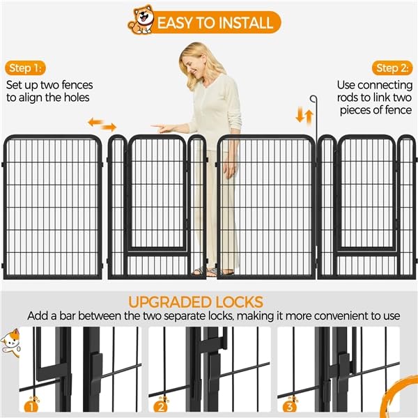 Recinti per Cani Gatti da Interni ed Esterni per Cuccioli Conigli Recinzione in Metallo Pieghevole Box Portatile per Cani Nera 8 pz 68 x 100 cm