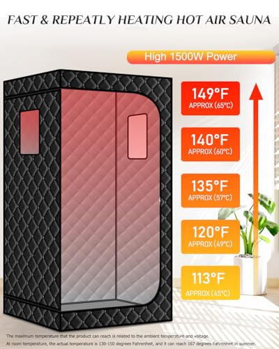Image of Smartmak Portable Sauna with Infrared 660nm Red Light Therapy Lamp for Home | Personal Large Full Size Sauna Spa Tent, 1500W High Power Hot Air Saunas, Folding Chair Indoor Relaxation Use, 130-150F