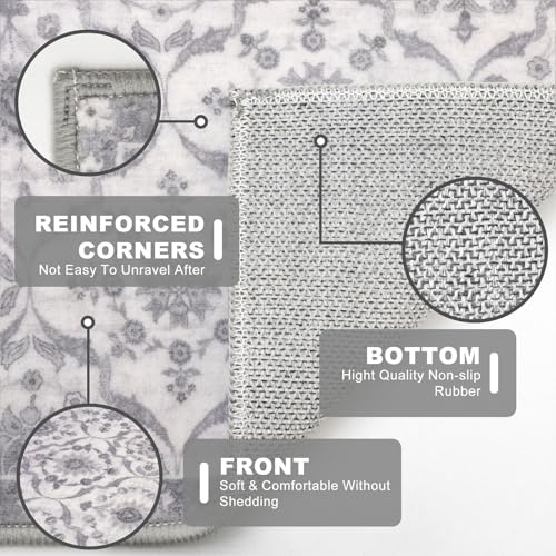 KILOCOCO 2x5 Runner Rug, Moroccan Super Soft Washable Hallway Entryway Runner Rug, Accent Print Faux Wool Kitchen Runner Rug 5 Feet Non-Slip Runners Boho Rug Runners for Laundry Room Bedroom, Grey