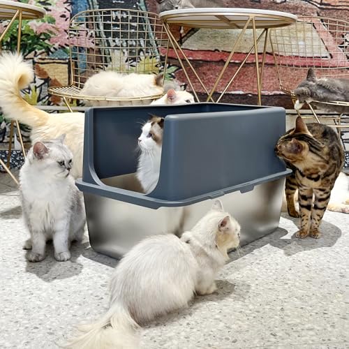 Arenero alto para gato de acero inoxidable con tapa y pala miniatura 4