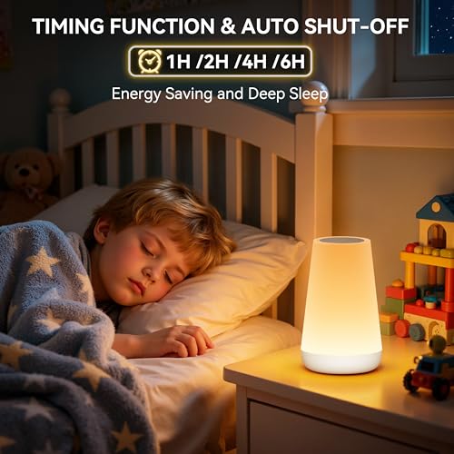 Image of Auxmir Rechargeable LED Night Light, Touch & Remote Control Bedside Lamp with 13 Colors, 5 Brightness Levels, Portable Table Lamp for Kids Baby Nursery, Bedroom, Bathroom, Camping, White