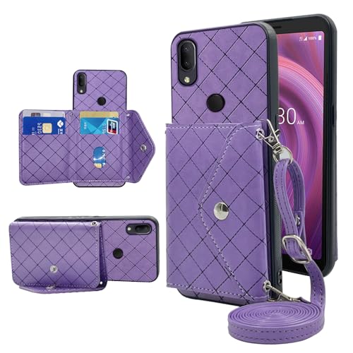 Furiet Compatible with Alcatel 3V 2019 Wallet Case with Crossbody Shoulder Strap Stand Credit Card Holder Lanyard Slot Cell Accessories Phone Cover for Alcatel3V Acatel 3 V V3 19 5032W Women Purple