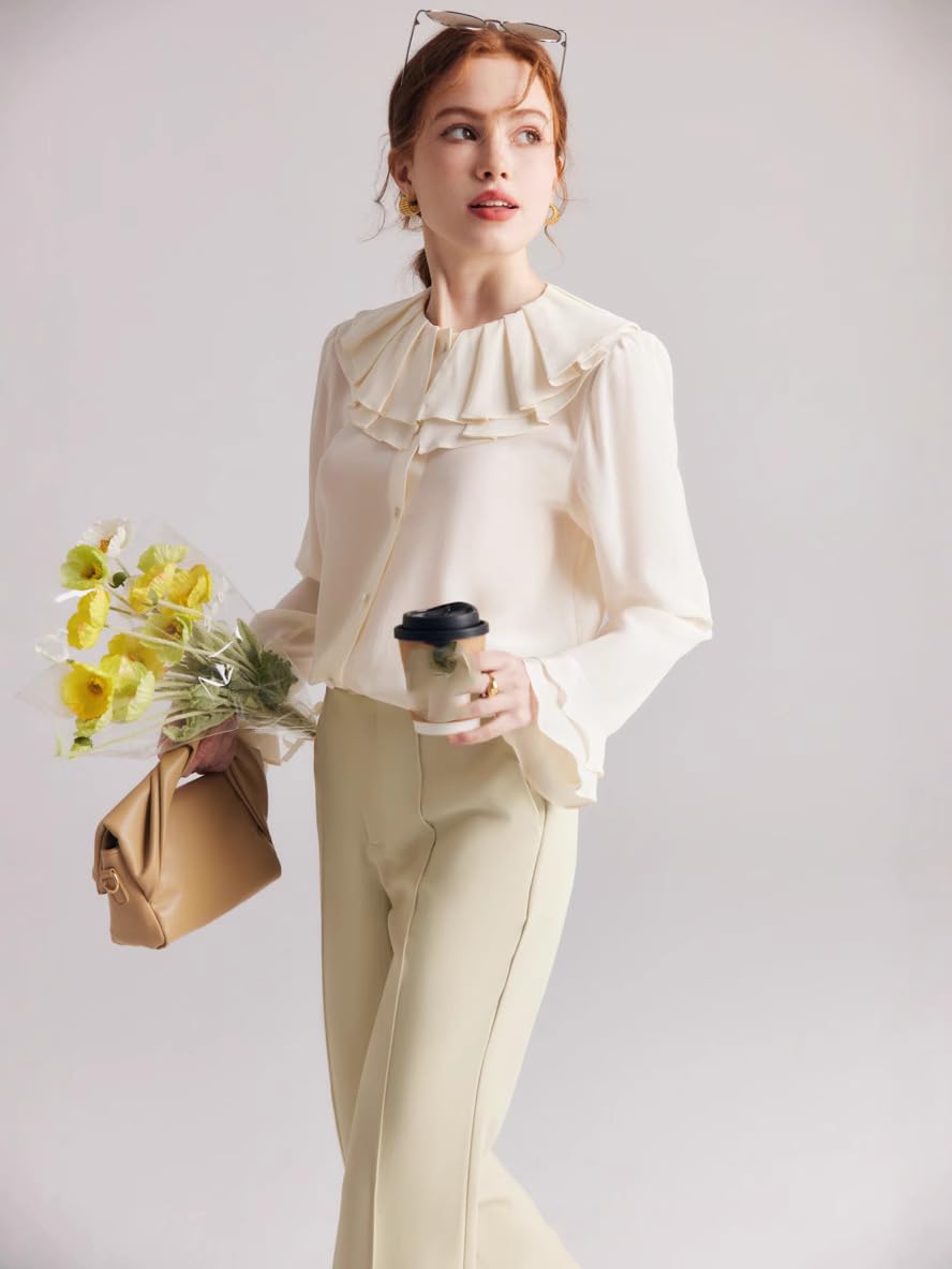 Camisa Blanca de Seda Francesa Lavada a la Piedra para Mujer