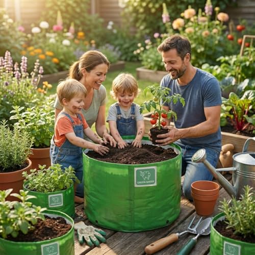 Image of GREENSHEEP HDPE Grow Bag Heavy Duty 260 GSM Round Plants Flower Growing Bags Floor Standing Mount Type for Home Garden Balcony Terrace Kitchen Nursery (Green, 18x9 inch, Pack of 6)