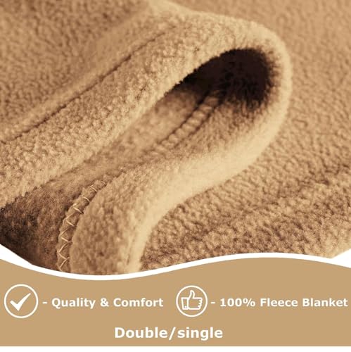 Image of 220 GSM Polar Fleece Single Bed Lightweight Plain Blanket for All Season Travel & Camping, 60x90Inch, Beige