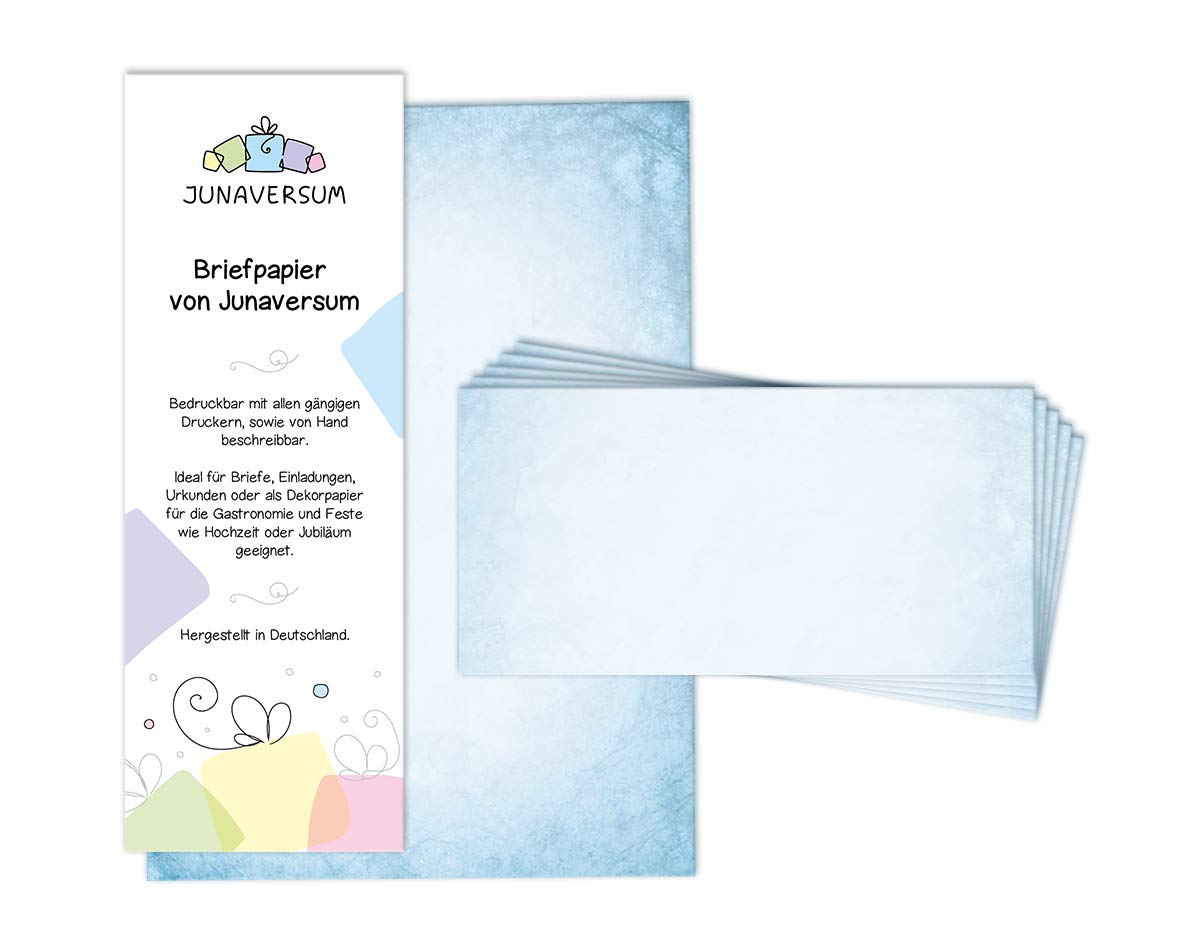 Briefpapier mit Umschlag Briefpapier-Set Vintage blau Motivpapier für Einladungen Hochzeit Urkunden (250 Blätter + 250 Umschläge)