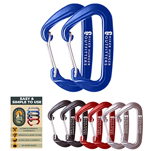 Hiker Hunger Carabiner Heavy Duty - Hammock Carabiner Clip Heavy Duty, Large Carribener Clip for Keys or Aluminum Carabiner Keychain - Caribeener Clips - Blue