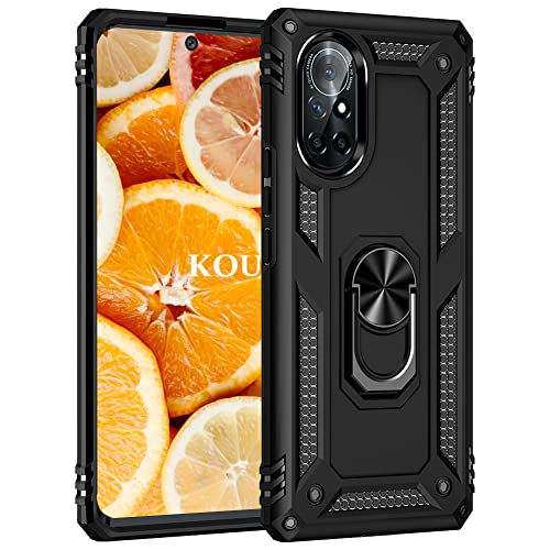 KOUYI Funda para Huawei Nova 8/Honor 50, Armor Militar Carcasa con 360 Anillo iman Soporte Hard PC y Silicona TPU Bumper Fundas Carcasas Case con Kickstand para Huawei Nova 8/Honor 50 (Negro)