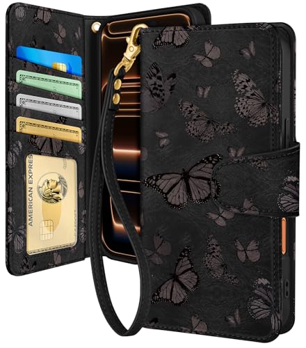 Toycamp for iPhone 18 Pro Max/17 Pro Max Wallet Case, Black Butterfly