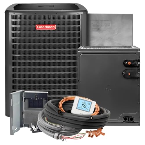 Goodman 14.3+ SEER2 Condenser AC Unit & 17.5' Vertical Evaporator Cased Coil with 50' Install Kit | 3-Ton 36000 BTU, TXV Device, Single Stage | R32 Compatible