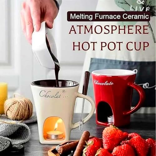 CREHNIL Chocolate Melting Mug Cheese Candy Mini Fondue Pot With Forks - 2