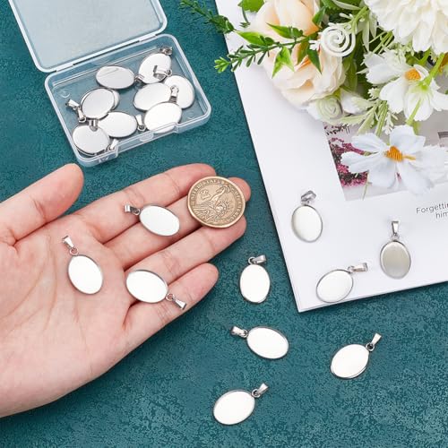 Miniatura 4 de Unicraftale 20 Uds 13.5x18mm Colgante Ovalado Cabujón Ajustes 304 Bisel De Borde Fresado De Acero Inoxidable Copas Bandeja Ovalada Colgantes Cabujón