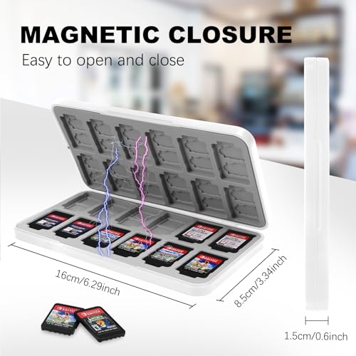 Image of FYY Nintendo Switch Game Case Holder for Switch 2 Cartridge Case with 24 Game Card Slots & 48 Micro SD Card Slots, Hard Shell, Silicone Lining Lightning White