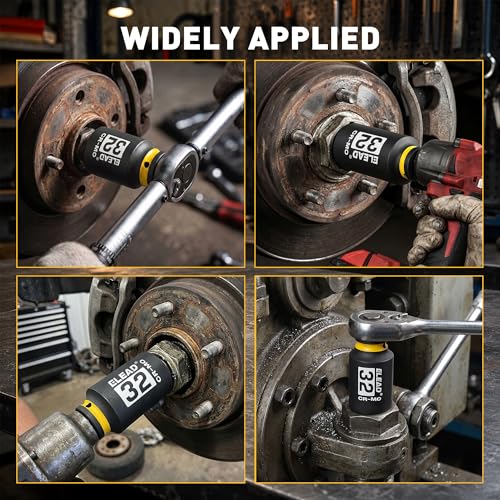Image of ELEAD 32 mm Socket 1 /2 inch Drive Deep Impact Socket, Metric 6 Point 1 /2-inch Drive Impact Axle Nut Sockets, CR-MO Nut Socket Set, Tools for Easy Removal of Axle Shaft Nuts